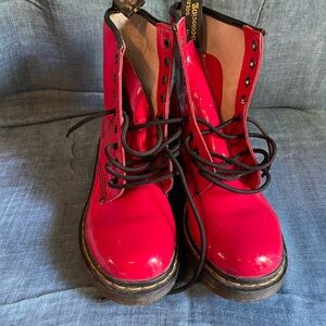 Dr. Martens Red Patent Combat Boots